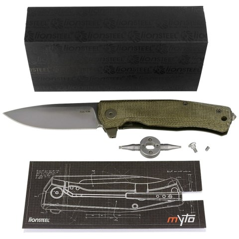 Nóż składany LionSteel Myto, Green Canvas Micarta, Satin M390 by Michele Pensato (MT01 CVG) LionSteel