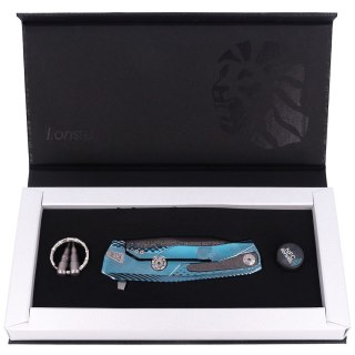 Nóż składany LionSteel ROK Blue Titanium, Chad Nichols Scrambled Damascus (ROK DD BL) LionSteel