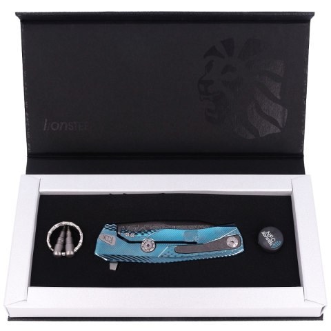 Nóż składany LionSteel ROK Blue Titanium, Chad Nichols Scrambled Damascus (ROK DD BL) LionSteel