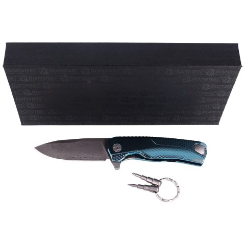 Nóż składany LionSteel ROK Blue Titanium, Chad Nichols Scrambled Damascus (ROK DD BL) LionSteel