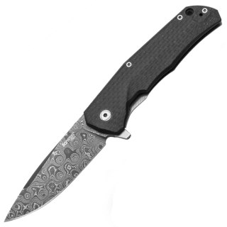 Nóż składany LionSteel T.R.E. Carbon Fiber, Raindrop Chad Nichols Damasteel Damascus by Molletta (TRE DR FC) LionSteel