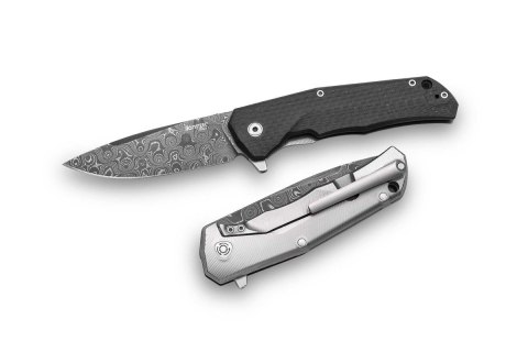 Nóż składany LionSteel T.R.E. Carbon Fiber, Raindrop Chad Nichols Damasteel Damascus by Molletta (TRE DR FC) LionSteel