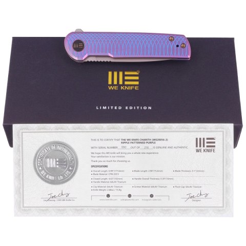 Nóż składany WE Knife Charith LE No 90/210 Ripple Pattern Purple Titanium, Silver Bead Blasted CPM 20CV (WE20056-2) WE Knife