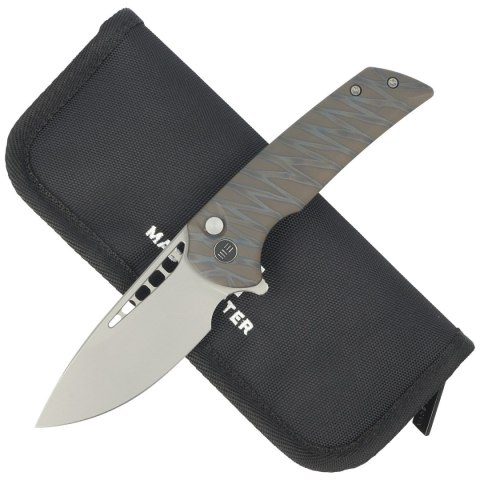 Nóż składany WE Knife Mini Malice Tiger Stripe Pattern Flamed Titanium, Silver Bead Blasted CPM 20CV by Ferrum Forge Knife Works WE Knife