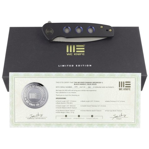 Nóż składany WE Knife Shakan LE No 079/300 Black Titanium, Gray Stonewashed CPM 20CV (WE20052B-1) WE Knife