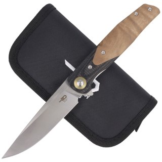 Nóż składany Bestech Ascot Black Carbon Fiber/G10 Lightburl Wood, Satin 14C28N (BG19D) Bestech Knives