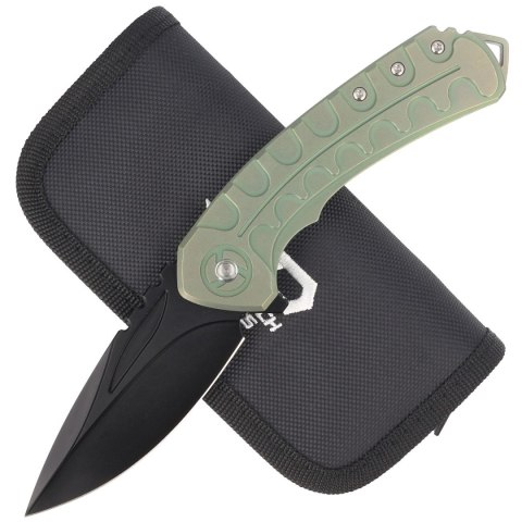 Nóż składany Bestech Buwaya Retro Green Titanium, Black Stonewashed M390 by Kombou (BT2203D) Bestech Knives