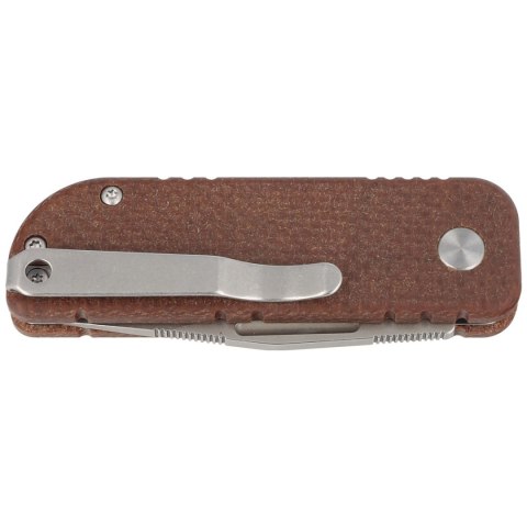 Nóż składany BlackFox NU-Bowie Brown Burlap Micarta, Coarse Stone Washed D2 by Keanu Alfaro (BF-758-MIB) FOX