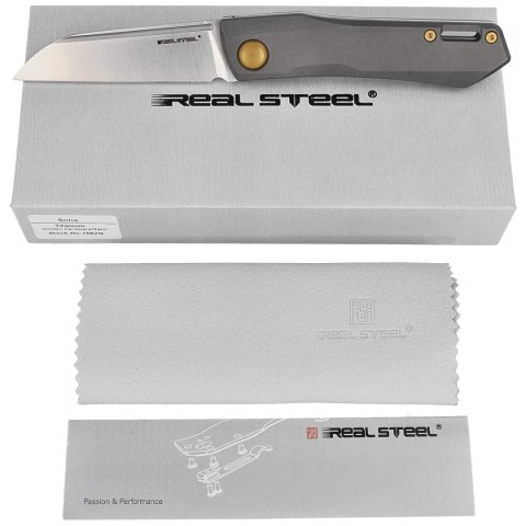 Nóż składany Real Steel Solis Gray/Gold Titanium, Satin N690 by Poltergeist Work (7062G) Real Steel