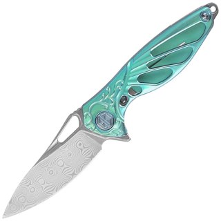 Nóż składany Rike Knife Mini Hummingbird Green Titanium, Rose Damascus by Richard Wu (RK-MINI-G) RikeKnife Co. Ltd.