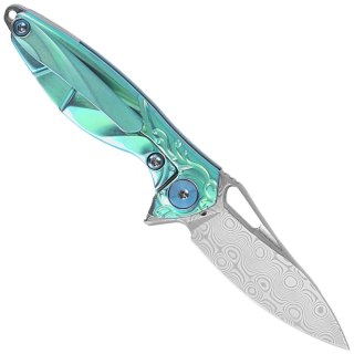 Nóż składany Rike Knife Mini Hummingbird Green Titanium, Rose Damascus by Richard Wu (RK-MINI-G) RikeKnife Co. Ltd.