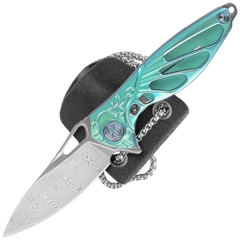 Nóż składany Rike Knife Mini Hummingbird Green Titanium, Rose Damascus by Richard Wu (RK-MINI-G) RikeKnife Co. Ltd.
