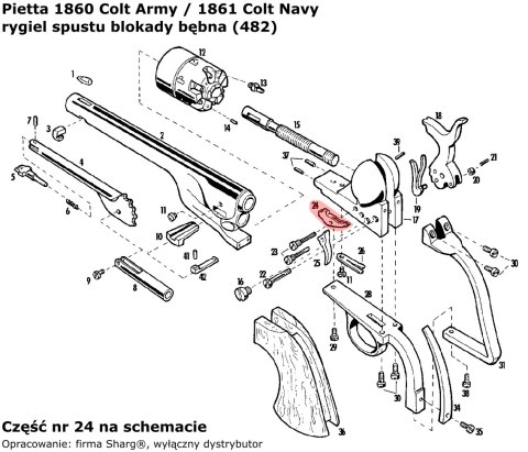 Rygiel spustu blokady bębna Pietta 1851 Colt REB Nord Navy, 1860 Colt Army, 1861 Colt Navy (482) Pietta Firearms