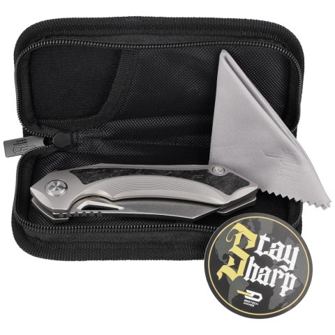 Nóż składany Bestech Kasta Grey Titanium / Marble Carbon Fiber, Mirror Stonewash M390 by Kombou (BT1909A) Bestech Knives