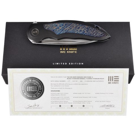 Nóż składany WE Knife Makani LE No 137/300 Black Titanium / Flamed Titanium Inlay, Hand Rubbed Satin CPM 20CV by Anton Tkachenko WE Knife