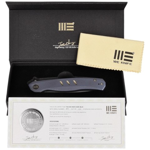 Nóż składany WE Knife Seer LE No 011/610 Blue Titanium, Rubber Silver CPM 20CV (WE20015-2) WE Knife