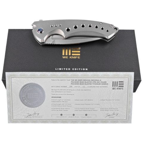 Nóż WE Knife Nexusia LE No 098/155 Bead Blasted Titanium, Bead Blasted CPM 20CV (WE22044-4) WE Knife
