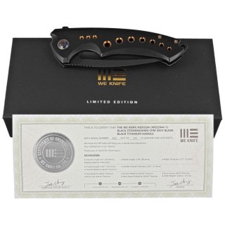 Nóż WE Knife Nexusia LE No ???/155 Black Titanium, Black Stonewashed CPM 20CV (WE22044-1) WE Knife