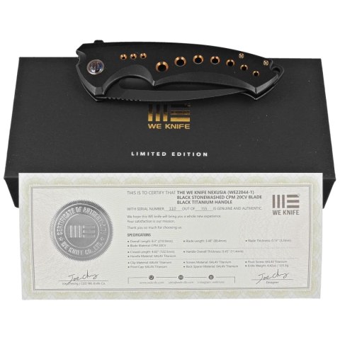 Nóż WE Knife Nexusia LE No ???/155 Black Titanium, Black Stonewashed CPM 20CV (WE22044-1) WE Knife