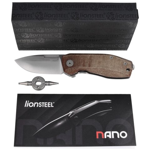 Nóż składany LionSteel Nano Natural Canvas Micarta, Satin MagnaCut (NA01 CVN) LionSteel