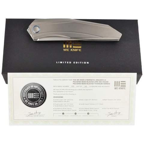 Nóż składany WE Knife Cybernetic LE No 016/205 Gray Titanium, Polished Bead Blasted CPM 20CV (WE22033-2) WE Knife