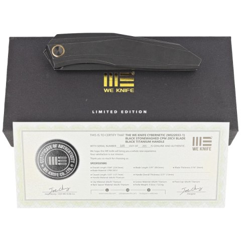 Nóż składany WE Knife Cybernetic LE No 165/205 Black Titanium, Black Stonewashed CPM 20CV (WE22033-1) WE Knife