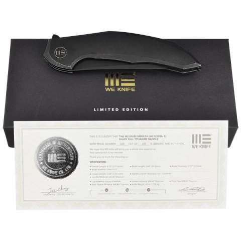 Nóż składany WE Knife Merata LE No 165/205 Black Titanium, Black Stonewashed CPM 20CV by Anton Tkachenko (WE22008A-1) WE Knife