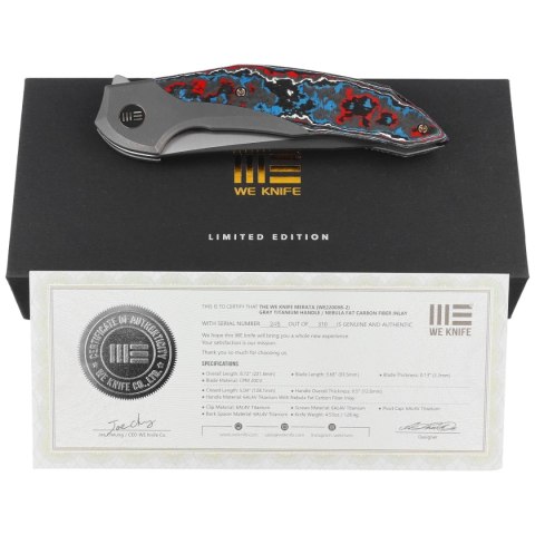 Nóż składany WE Knife Merata LE No 245/310 Titanium / Nebula Fat Carbon Fiber, Hand Rubbed Satin CPM 20CV by Anton Tkachenko (WE WE Knife