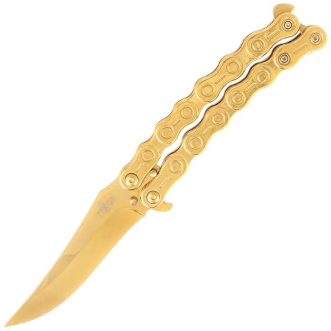 Nóż motylkowy Third Decor Habitat Balisong Chain Gold Titanium Stainless Steel, Gold Titanium 420 (K2819D) Decor Habitat