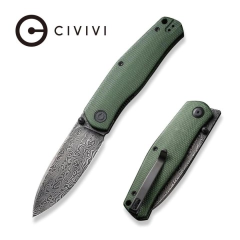 Nóż składany Civivi Sokoke Green Canvas Micarta, Black Hand Rubbed Damascus by Ray Laconico (C22007-DS2) Civivi by WE Knife