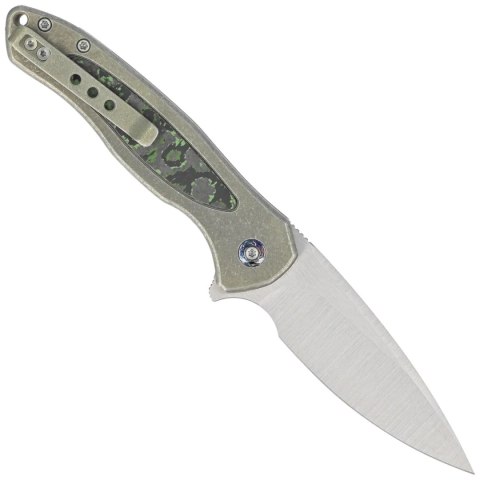 Nóż składany WE Knife Button Lock Kitefin LE No 103/157 Green Titanium/Jungle Wear Fat Carbon, Hand Polished Satin CPM 20CV (WE1 WE Knife