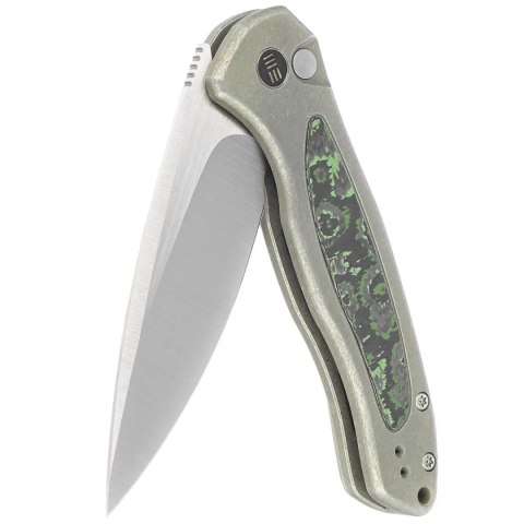 Nóż składany WE Knife Button Lock Kitefin LE No 103/157 Green Titanium/Jungle Wear Fat Carbon, Hand Polished Satin CPM 20CV (WE1 WE Knife