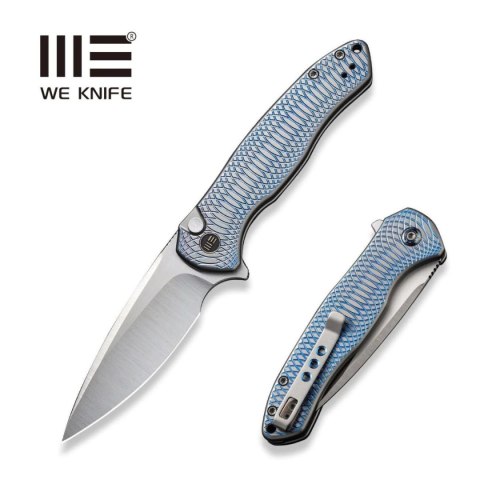 Nóż składany WE Knife Button Lock Kitefin LE No 140/155 Blue/Gray Titanium, Hand Polished Satin CPM 20CV (WE19002M-3) WE Knife