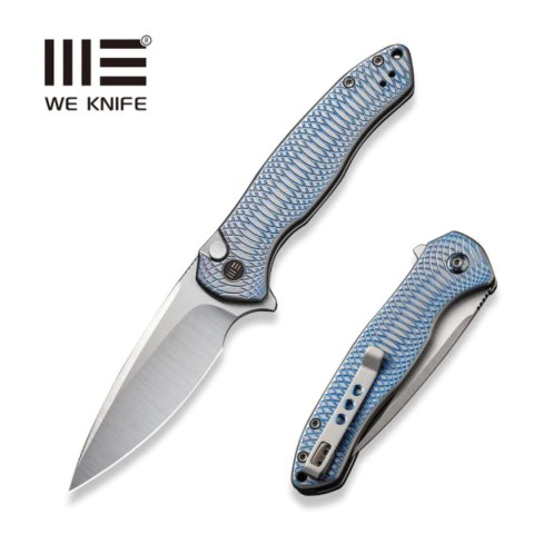 Nóż składany WE Knife Button Lock Kitefin LE No 134/155 Blue/Gray Titanium, Hand Polished Satin CPM 20CV (WE19002M-3) WE Knife