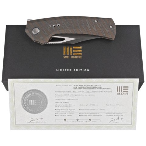 Nóż składany WE Knife Nefaris LE No 051/160 Tiger Stripe Titanium, Hand Rubbed Satin CPM 20CV (WE22040D-4) WE Knife