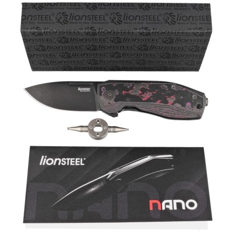 Nóż składany LionSteel Nano Purple Haze Fat Carbon, Old Black MagnaCut (NA01 PH) LionSteel