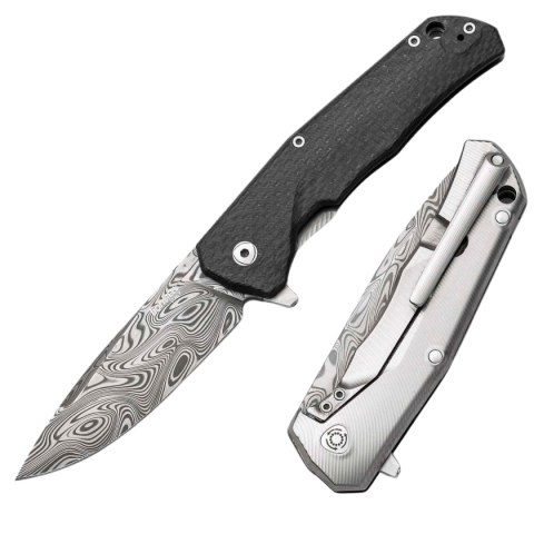 Nóż składany LionSteel T.R.E. Titanium/Carbon Fiber, Thor Damasteel Damascus by Molletta (TRE DT FC) LionSteel