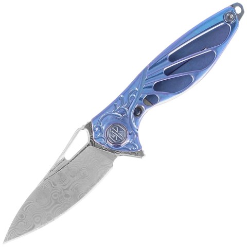 Nóż na szyję Rike Knife Mini Hummingbird Blue Titanium, Rose Damascus by Richard Wu (RK-MINI-B) RikeKnife Co. Ltd.