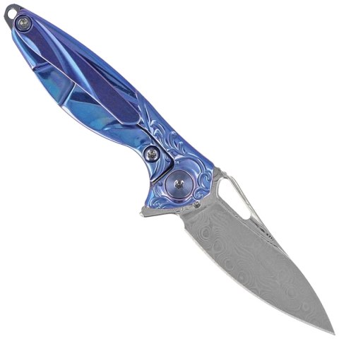 Nóż na szyję Rike Knife Mini Hummingbird Blue Titanium, Rose Damascus by Richard Wu (RK-MINI-B) RikeKnife Co. Ltd.