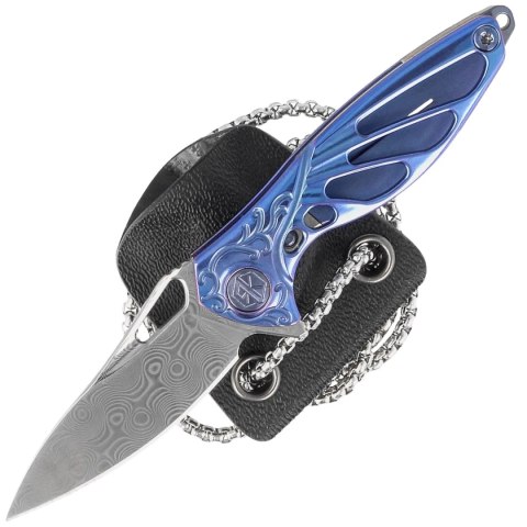 Nóż na szyję Rike Knife Mini Hummingbird Blue Titanium, Rose Damascus by Richard Wu (RK-MINI-B) RikeKnife Co. Ltd.
