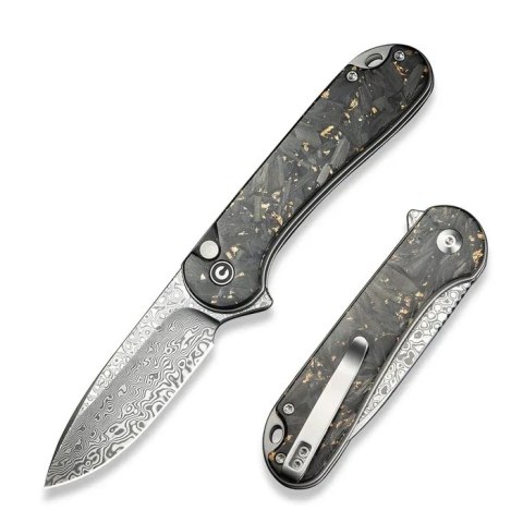 Nóż składany Civivi Button Lock Elementum II Shredded Carbon Fiber/Golden Shred, Damascus (C18062P-10) Civivi by WE Knife