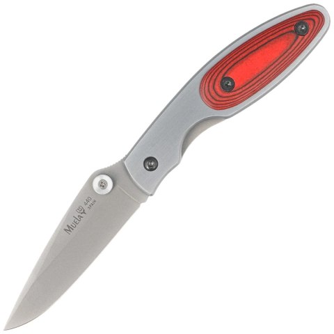 Nóż składany Muela KMC-7R Gray Aluminium/Red Pakka Wood, Satin 440C Muela