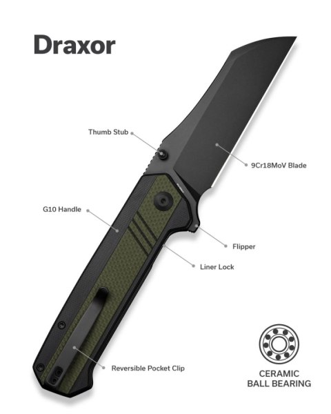 Nóż składany Sencut Draxor Green/Black G10, Black 9Cr18MoV (S24035-2) Sencut by We Knife