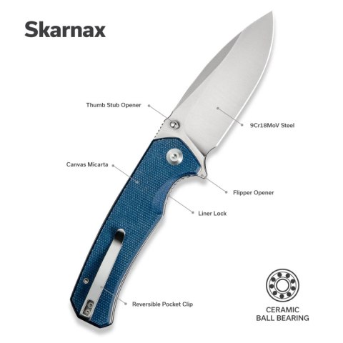 Nóż składany Sencut Skarnax Blue Canvas Micarta, Satin 9Cr18MoV (S24025-3) Sencut by We Knife