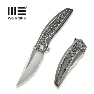 Nóż składany We Knife Quinseris Gray Titanium/Aluminum Foil Carbon, Hand Polished Satin/Gray Stonewashed M390 (WE23093-3) WE Knife