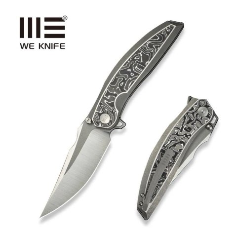 Nóż składany We Knife Quinseris Gray Titanium/Aluminum Foil Carbon, Hand Polished Satin/Gray Stonewashed M390 (WE23093-3) WE Knife