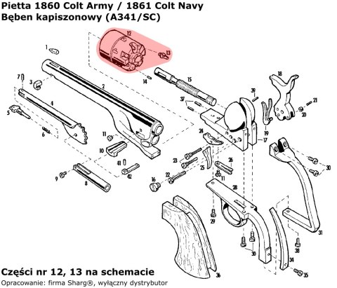 Bęben kapiszonowy Pietta Colt 1851 Reb Nord Navy, 1860 Army, 1861 Navy, 1862 Pocket Police .44 Fluted (A341/SC) Pietta Firearms
