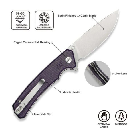 Nóż składany Civivi Merit Purple Canvas Micarta, Satin 14C28N (C24012-3) Civivi by WE Knife