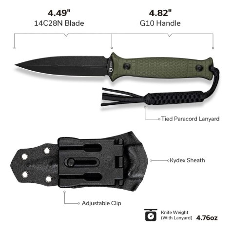 Nóż Civivi Perfrico OD Green G10, Black Stonewashed 14C28N (C23026-2) Civivi by WE Knife