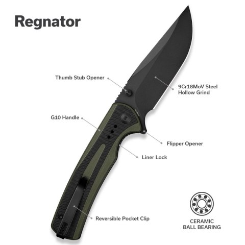 Nóż składany Sencut Regnator Green / Black G10, Black 9Cr18MoV (S24057-2) Sencut by We Knife